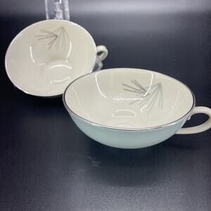 2 Franciscan Silver Pine China Replace Flat Coffee Tea Cup Aqua Blue MCM USA